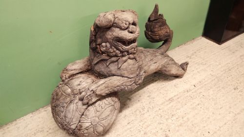 CHINESE LARGE CARVED WOOD TEMPLE GUARD - ADDITIONAL PHOTO 1