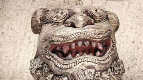 CHINESE LARGE CARVED WOOD TEMPLE GUARD - ADDITIONAL PHOTO 4