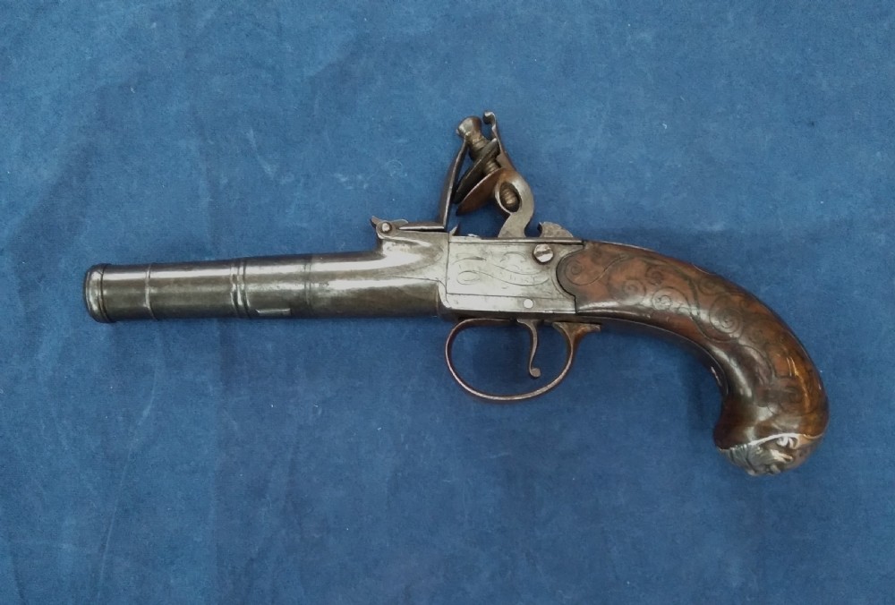 ANTIQUE FLINTLOCK PISTOL WITH SILVER MOUNT