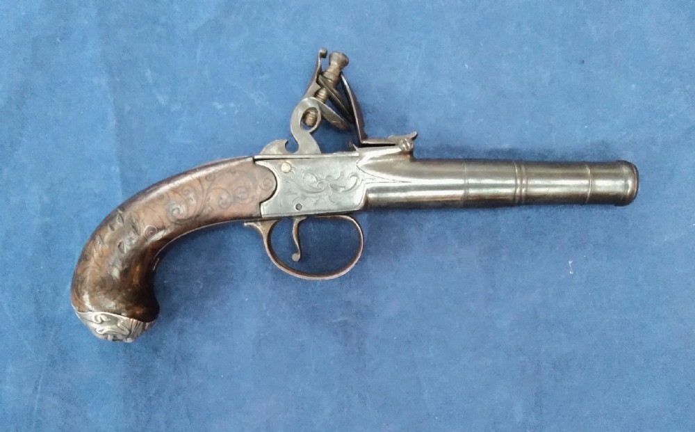 ANTIQUE FLINTLOCK PISTOL WITH SILVER MOUNT View II