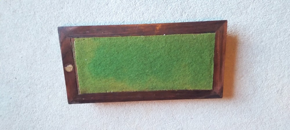 An antique wooden expanding book slide featuring detailed Tunbridge ware mosaic inlays on two folding end arches and along the base border. View III
