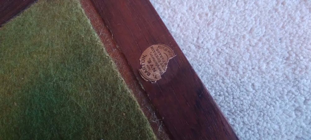 An antique wooden expanding book slide featuring detailed Tunbridge ware mosaic inlays on two folding end arches and along the base border. View IV