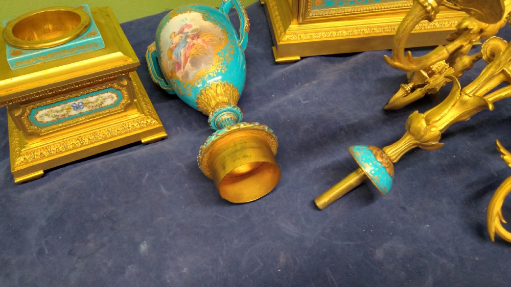 ANTIQUE  HUGE ORMOLU AND SEVRES   CLOCK SET View XV
