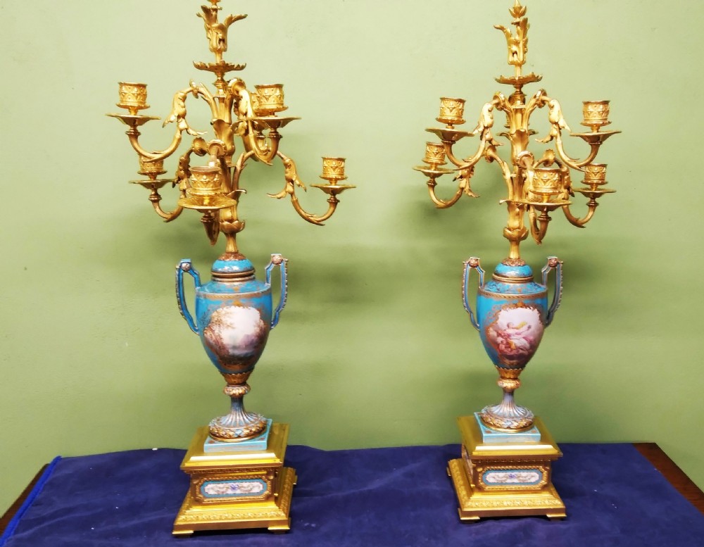 ANTIQUE  HUGE ORMOLU AND SEVRES   CLOCK SET View XVI