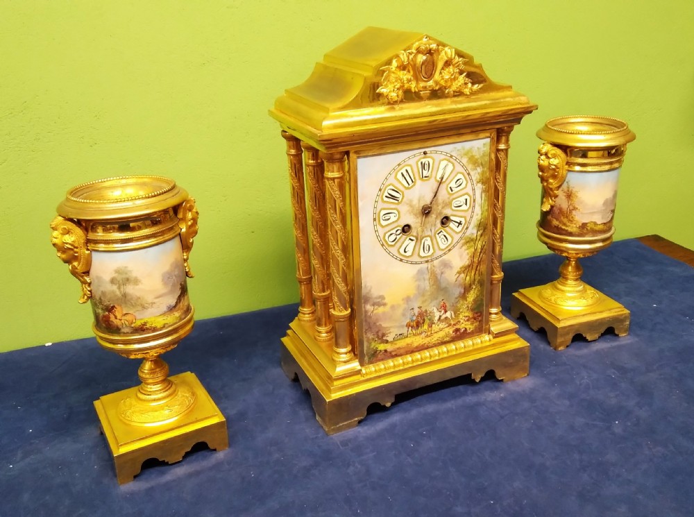 ANTIQUE FRENCH ORMOLU AND SEVRES CLOCKS SET View II