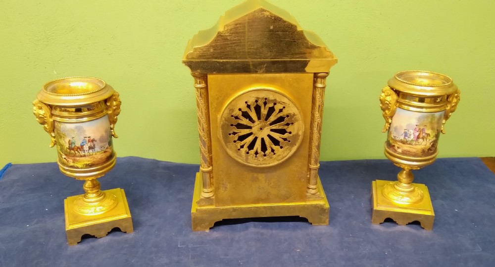 ANTIQUE FRENCH ORMOLU AND SEVRES CLOCKS SET View VI