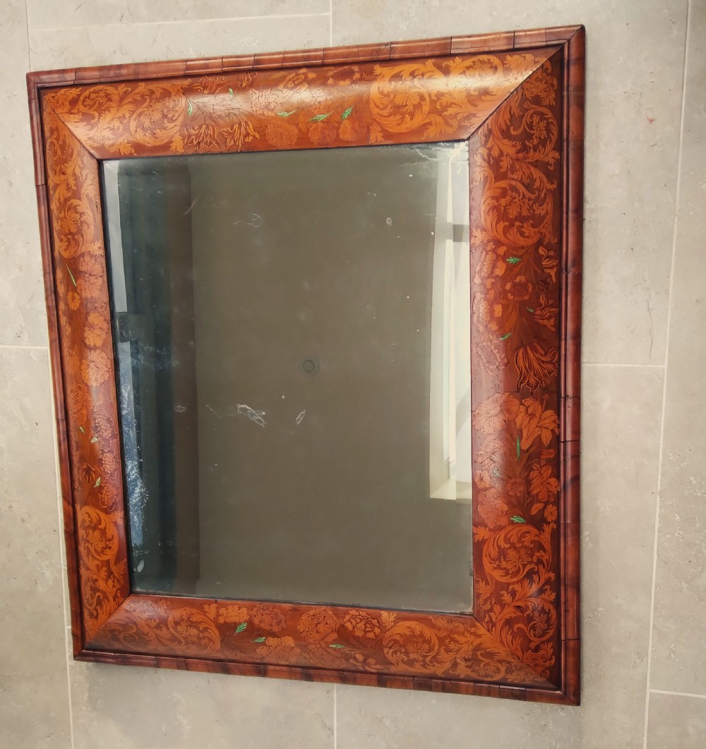18TH CENTURY FLORAL MARQUETRY  CUSHION MIRROR