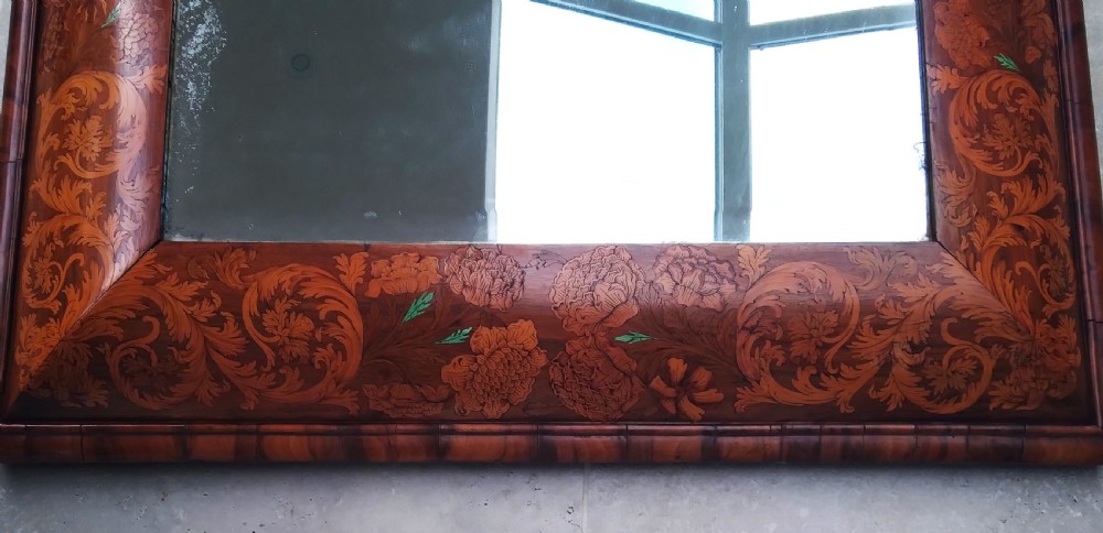 18TH CENTURY FLORAL MARQUETRY  CUSHION MIRROR View II