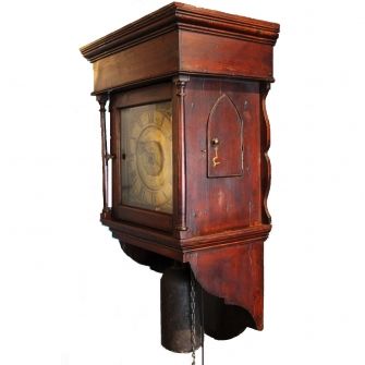 George III Hooded Wall Clock in Original Stained Pine Case Circa 1760