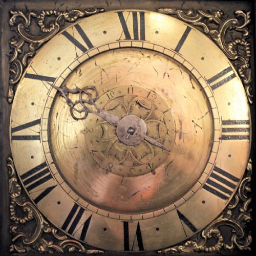 fig 3. GEORGE III HOODED WALL CLOCK IN ORIGINAL STAINED PINE CASE CIRCA 1760