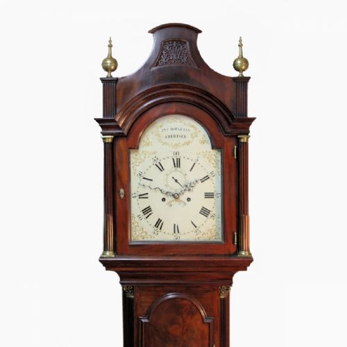 8 DAY MAHOGANY LONGCASE CLOCK WITH EARLY PAINTED DIAL BY JOHN DOUGLASS OF CHERTSEY CIRCA 1780 LONG CASE LONDON STYLE - ADDITIONAL PHOTO 1