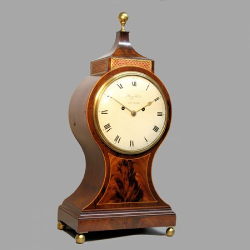 GEORGIAN BALLOON STYLE MAHOGANY TABLE CLOCK BY HENRY HARRIS OF LONDON CIRCA 1800 - ADDITIONAL PHOTO 1
