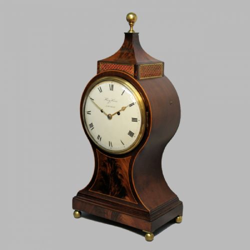GEORGIAN BALLOON STYLE MAHOGANY TABLE CLOCK BY HENRY HARRIS OF LONDON CIRCA 1800 - ADDITIONAL PHOTO 2