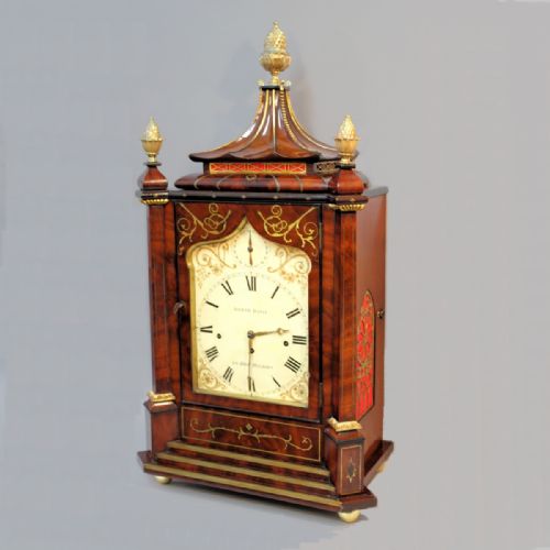 A LARGE QUARTER CHIMING BRACKET CLOCK IN AN INLAID MAHOGANY CASE CIRCA 1850 - ADDITIONAL PHOTO 1