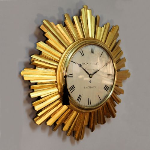 AN EXTREMELY RARE GILDED 'SUNBURST' STYLE ENGLISH CARTEL FUSEE TIMEPIECE WITH ORIGINAL VERGE ESCAPEMENT - ADDITIONAL PHOTO 1