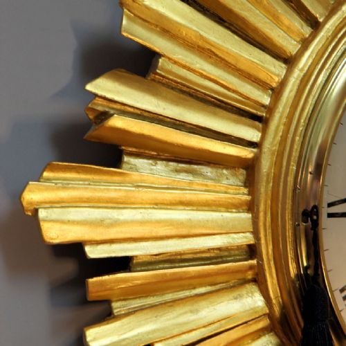 AN EXTREMELY RARE GILDED 'SUNBURST' STYLE ENGLISH CARTEL FUSEE TIMEPIECE WITH ORIGINAL VERGE ESCAPEMENT - ADDITIONAL PHOTO 4