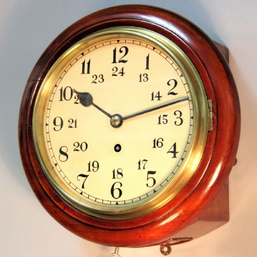 AN ENGLISH FUSEE WALL CLOCK WITH AN 8 24 HOUR DIAL AND MAHOGANY CASE CIRCA 1900 - ADDITIONAL PHOTO 2