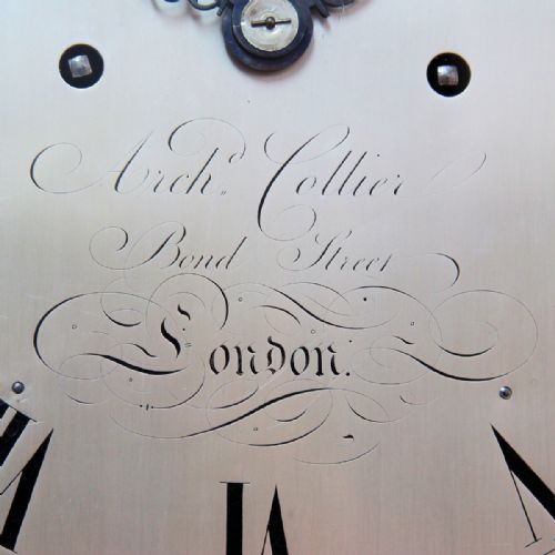 8 DAY FINE LONDON MAHOGANY SILVERED DIAL BREAK ARCH LONGCASE BY ARCHIBALD COLLIER BOND STREET CIRCA 1785 LONG CASE - ADDITIONAL PHOTO 3