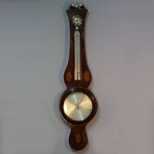 rare early sheraton shell inlaid mahogany banjo barometer first period by walter gough london circa 1785 - CATEGORY: ANTIQUE BAROMETERS - DATED 18TH CENTURY