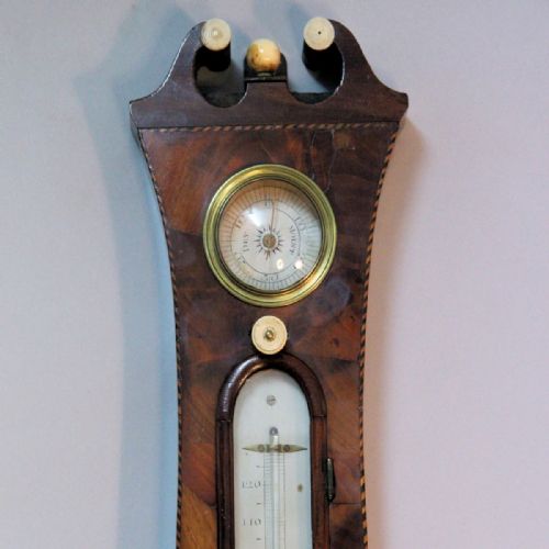 RARE EARLY SHERATON SHELL INLAID MAHOGANY BANJO BAROMETER FIRST PERIOD BY WALTER GOUGH LONDON CIRCA 1785 - ADDITIONAL PHOTO 1