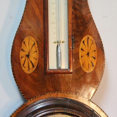 RARE EARLY SHERATON SHELL INLAID MAHOGANY BANJO BAROMETER FIRST PERIOD BY WALTER GOUGH LONDON CIRCA 1785 - ADDITIONAL PHOTO 2