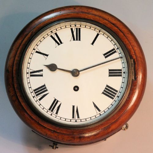8 inch untouched english dial fusee wall clock mahogany case circa early 1900's - CATEGORY: ANTIQUE CLOCKS - DATED 1900