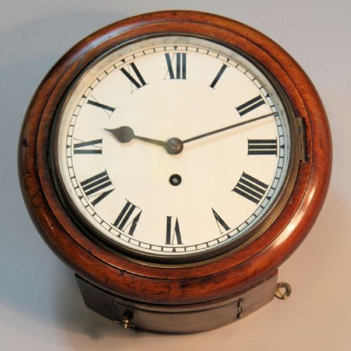 8 INCH UNTOUCHED ENGLISH DIAL FUSEE WALL CLOCK MAHOGANY CASE CIRCA EARLY 1900'S - ADDITIONAL PHOTO 1