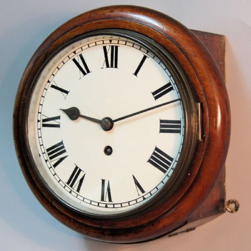 8 INCH UNTOUCHED ENGLISH DIAL FUSEE WALL CLOCK MAHOGANY CASE CIRCA EARLY 1900'S - ADDITIONAL PHOTO 2