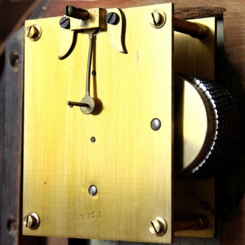 8 INCH UNTOUCHED ENGLISH DIAL FUSEE WALL CLOCK MAHOGANY CASE CIRCA EARLY 1900'S - ADDITIONAL PHOTO 3