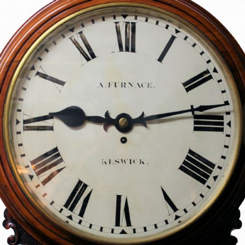 A VERY LARGE MAHOGANY ENGLISH DROPDIAL FUSEE WALL CLOCK BY ANTHONY FURNACE OF KESWICK IN CUMBRIA CIRCA 1870 - ADDITIONAL PHOTO 2