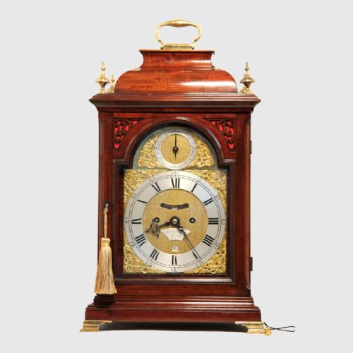 a georgian london made inverted belltop bracket clock in an attractive mahogany case circa 1760 - CATEGORY: ANTIQUE CLOCKS - DATED 18TH CENTURY
