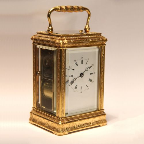 FRENCH REPEATING CARRIAGE CLOCK SMALL SIZE ENGRAVED GORGE STYLE CASE BY PONS CIRCA 1870 JACOT OR DROCOURT QUALITY - ADDITIONAL PHOTO 3