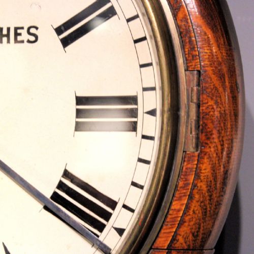 DOUBLE FUSEE STRIKING ENGLISH DIAL WALL CLOCK IN AN OAK CASE 11 INCH DIAL CIRCA 1890 - ADDITIONAL PHOTO 3