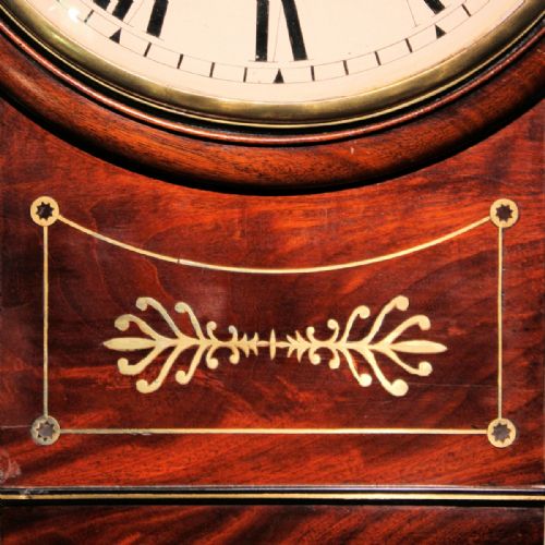 A LATE REGENCY ENGLISH DROPDIAL FUSEE WALL CLOCK IN A BRASS INLAID MAHOGANY CASE BOWED DIAL BY THOMAS LINDEY OF BRISTOL CIRCA 1830 - ADDITIONAL PHOTO 1