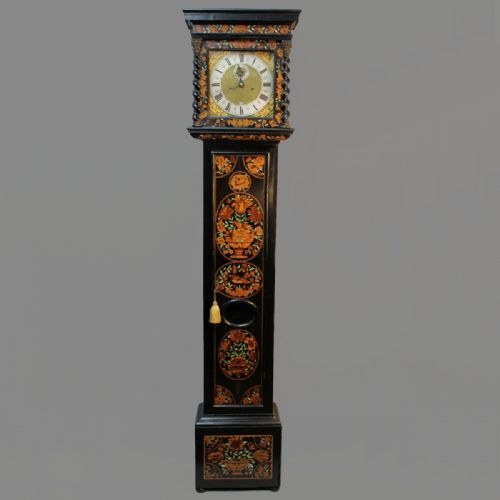 a fine and rare early english 'black marquetry' longcase clock by solomon bouquet circa 1685 long case - CATEGORY: ANTIQUE CLOCKS - DATED 17TH CENTURY