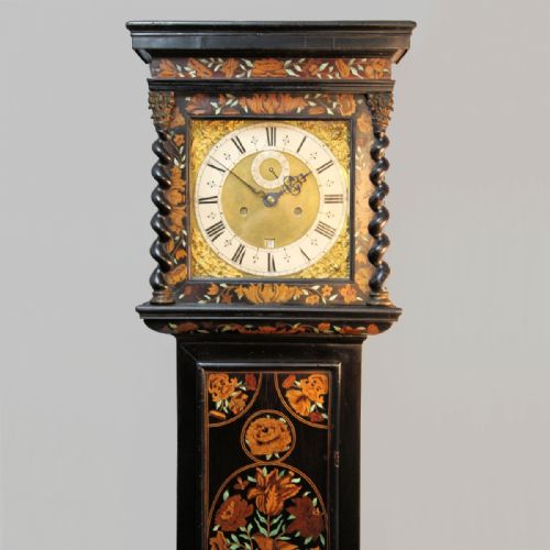 A FINE AND RARE EARLY ENGLISH 'BLACK MARQUETRY' LONGCASE CLOCK BY SOLOMON BOUQUET CIRCA 1685 LONG CASE - ADDITIONAL PHOTO 1