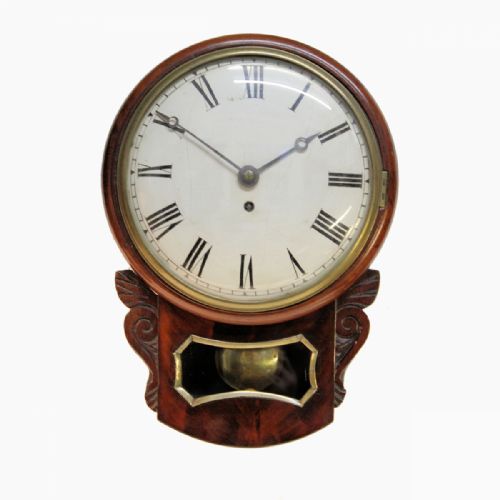 A SMALL RARE FUSEE ENGLISH DROPDIAL WALL CLOCK BOWED DIAL IN A MAHOGANY CASE CIRCA 1845 - ADDITIONAL PHOTO 1