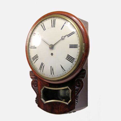A SMALL RARE FUSEE ENGLISH DROPDIAL WALL CLOCK BOWED DIAL IN A MAHOGANY CASE CIRCA 1845 - ADDITIONAL PHOTO 3