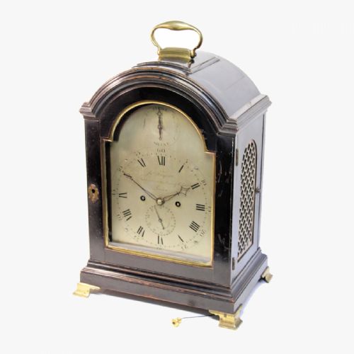 TREGENT LONDON BREAK ARCH BRACKET CLOCK EBONISED CASE SILVERED DIAL - ADDITIONAL PHOTO 1