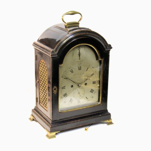 TREGENT LONDON BREAK ARCH BRACKET CLOCK EBONISED CASE SILVERED DIAL - ADDITIONAL PHOTO 2