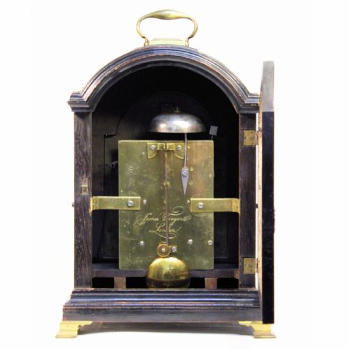 TREGENT LONDON BREAK ARCH BRACKET CLOCK EBONISED CASE SILVERED DIAL - ADDITIONAL PHOTO 6