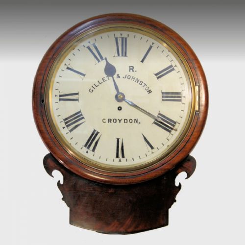 large fusee 'dropdial' wall clock by gillett johnston croydon mahogany case circa 1890 - CATEGORY: ANTIQUE CLOCKS - DATED 19TH CENTURY