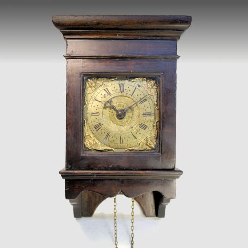 A RARE 17TH CENTURY EARLY ENGLISH HOODED WALL CLOCK IN AN OAK CASE WITH A TIMEPIECE ALARUM MOVEMENT CIRCA 1690 - ADDITIONAL PHOTO 1