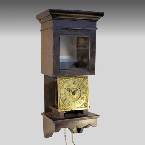 A RARE 17TH CENTURY EARLY ENGLISH HOODED WALL CLOCK IN AN OAK CASE WITH A TIMEPIECE ALARUM MOVEMENT CIRCA 1690 - ADDITIONAL PHOTO 2