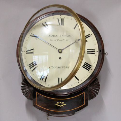 A GOOD REGENCY ENGLISH DROPDIAL MAHOGANY FUSEE WALL CLOCK BY JAMES TUPMAN LONDON CIRCA 1820 - ADDITIONAL PHOTO 2