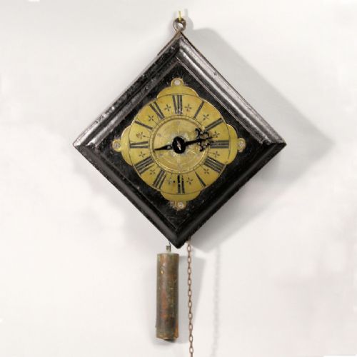 a rare and early english wall timepiece with verge escapement and in original lozenge shaped oak case circa late 17th century - CATEGORY: ANTIQUE CLOCKS - DATED 17TH CENTURY