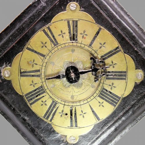 A RARE AND EARLY ENGLISH WALL TIMEPIECE WITH VERGE ESCAPEMENT AND IN ORIGINAL LOZENGE SHAPED OAK CASE CIRCA LATE 17TH CENTURY - ADDITIONAL PHOTO 2