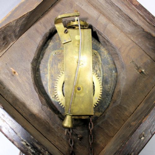 A RARE AND EARLY ENGLISH WALL TIMEPIECE WITH VERGE ESCAPEMENT AND IN ORIGINAL LOZENGE SHAPED OAK CASE CIRCA LATE 17TH CENTURY - ADDITIONAL PHOTO 4