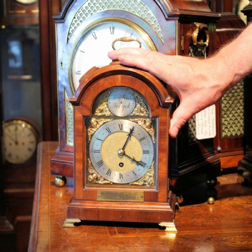 a very small triple padtop fusee bracket clock timepiece in a mahogany casecirca 1925 - CATEGORY: ANTIQUE CLOCKS - DATED 1920