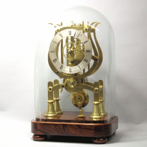 A SMALL MID 19TH CENTURY ENGLISH FUSEE SKELETON CLOCK WITH LYRE PLATES AND SQUARE GLASS DOMECIRCA 1845 - ADDITIONAL PHOTO 1